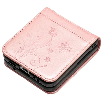 For Motorola Razr 40 5G Case Flower Imprint Leather Phone Cover with Card Holder