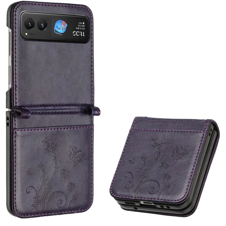 For Motorola Razr 40 5G Case Flower Imprint Leather Phone Cover with Card Holder