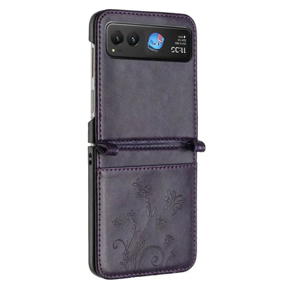 For Motorola Razr 40 5G Case Flower Imprint Leather Phone Cover with Card Holder