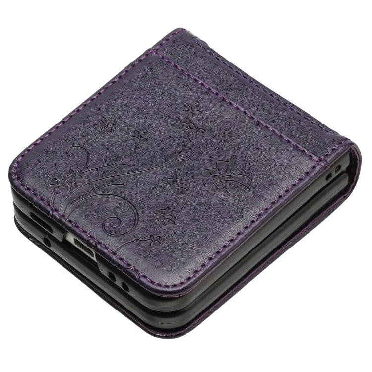 For Motorola Razr 40 5G Case Flower Imprint Leather Phone Cover with Card Holder