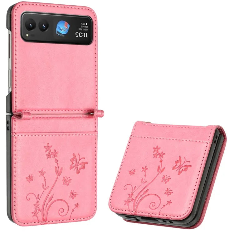 For Motorola Razr 40 5G Case Flower Imprint Leather Phone Cover with Card Holder