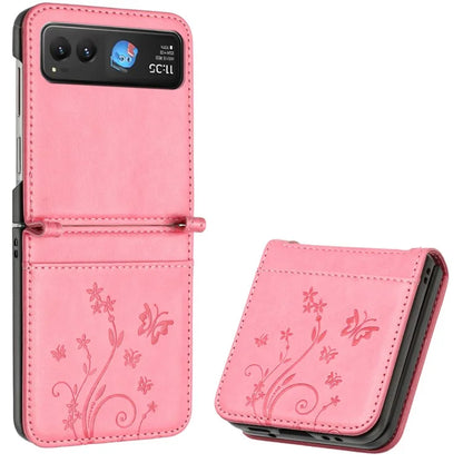 For Motorola Razr 40 5G Case Flower Imprint Leather Phone Cover with Card Holder