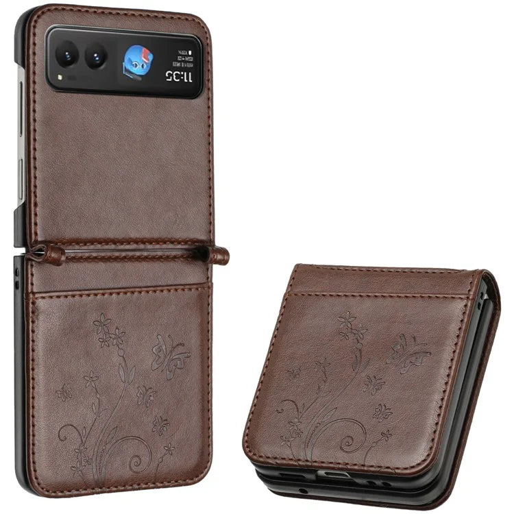 For Motorola Razr 40 5G Case Flower Imprint Leather Phone Cover with Card Holder
