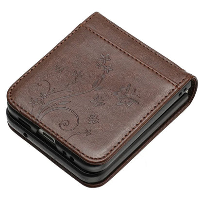 For Motorola Razr 40 5G Case Flower Imprint Leather Phone Cover with Card Holder