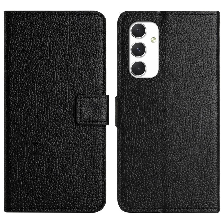 For Samsung Galaxy A16 5G Case PU Leather Wallet Phone Cover Litchi Texture, Black