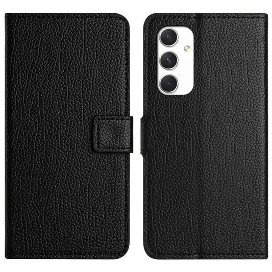 For Samsung Galaxy A16 5G Case PU Leather Wallet Phone Cover Litchi Texture, Black