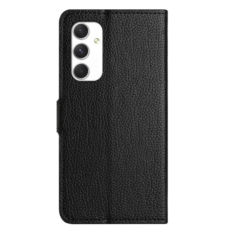 For Samsung Galaxy A16 5G Case PU Leather Wallet Phone Cover Litchi Texture, Black