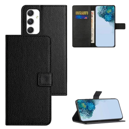 For Samsung Galaxy A16 5G Case PU Leather Wallet Phone Cover Litchi Texture, Black