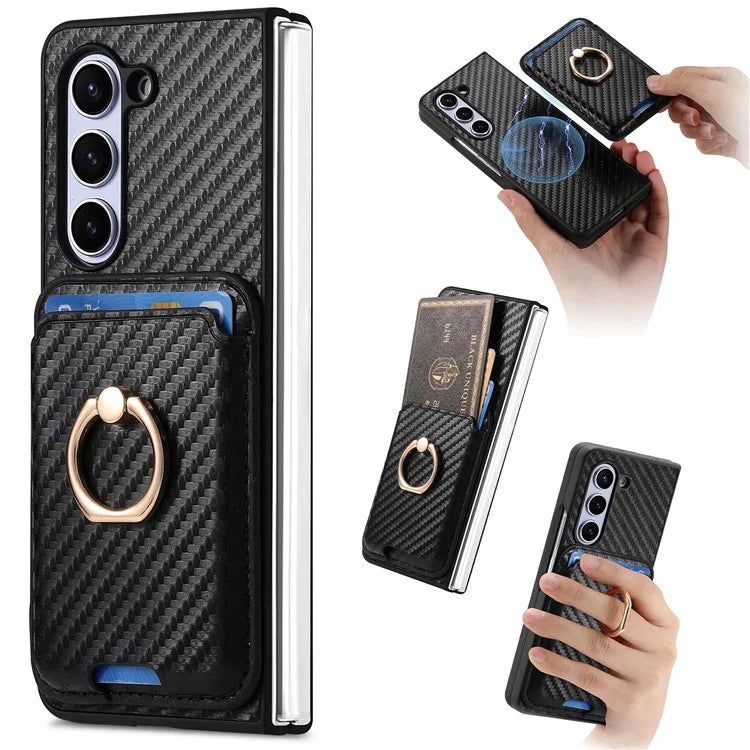 For Samsung Galaxy Z Fold6 5G Case Leather+PC Phone Cover with Magnetic Card Bag and Screen Film