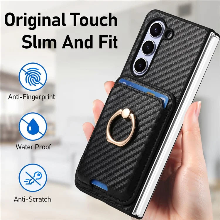 For Samsung Galaxy Z Fold6 5G Case Leather+PC Phone Cover with Magnetic Card Bag and Screen Film