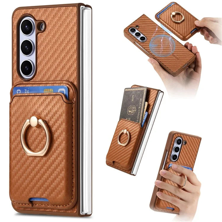 For Samsung Galaxy Z Fold6 5G Case Leather+PC Phone Cover with Magnetic Card Bag and Screen Film