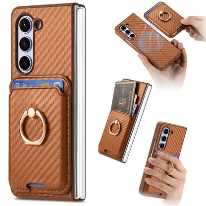 For Samsung Galaxy Z Fold6 5G Case Leather+PC Phone Cover with Magnetic Card Bag and Screen Film