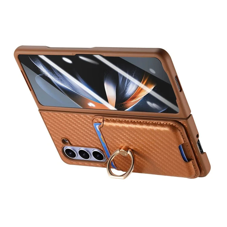 For Samsung Galaxy Z Fold6 5G Case Leather+PC Phone Cover with Magnetic Card Bag and Screen Film
