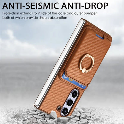 For Samsung Galaxy Z Fold6 5G Case Leather+PC Phone Cover with Magnetic Card Bag and Screen Film