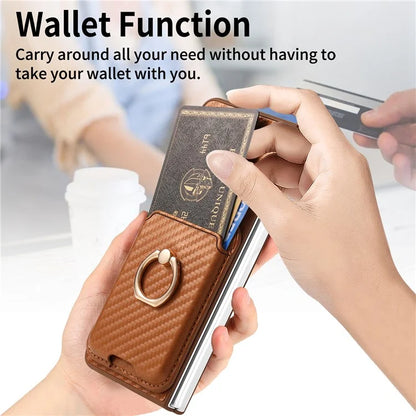For Samsung Galaxy Z Fold6 5G Case Leather+PC Phone Cover with Magnetic Card Bag and Screen Film
