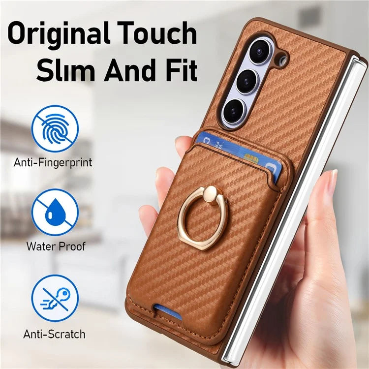 For Samsung Galaxy Z Fold6 5G Case Leather+PC Phone Cover with Magnetic Card Bag and Screen Film