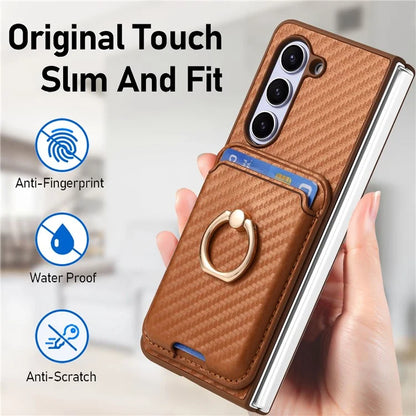 For Samsung Galaxy Z Fold6 5G Case Leather+PC Phone Cover with Magnetic Card Bag and Screen Film