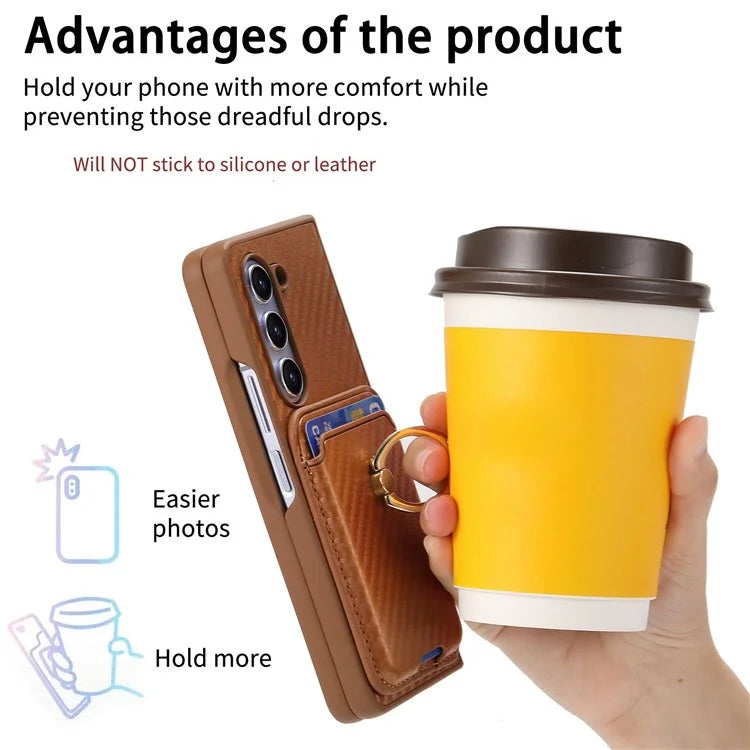 For Samsung Galaxy Z Fold6 5G Case Leather+PC Phone Cover with Magnetic Card Bag and Screen Film
