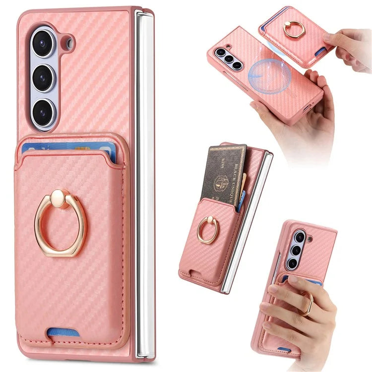 For Samsung Galaxy Z Fold6 5G Case Leather+PC Phone Cover with Magnetic Card Bag and Screen Film