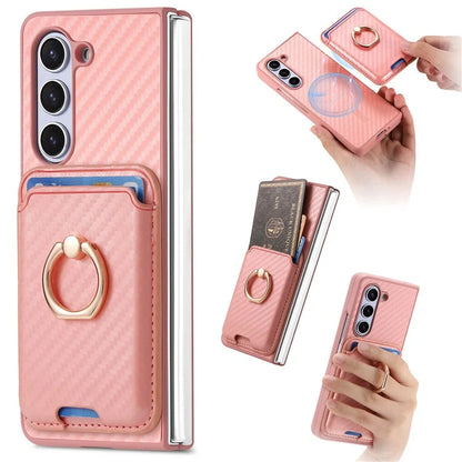For Samsung Galaxy Z Fold6 5G Case Leather+PC Phone Cover with Magnetic Card Bag and Screen Film