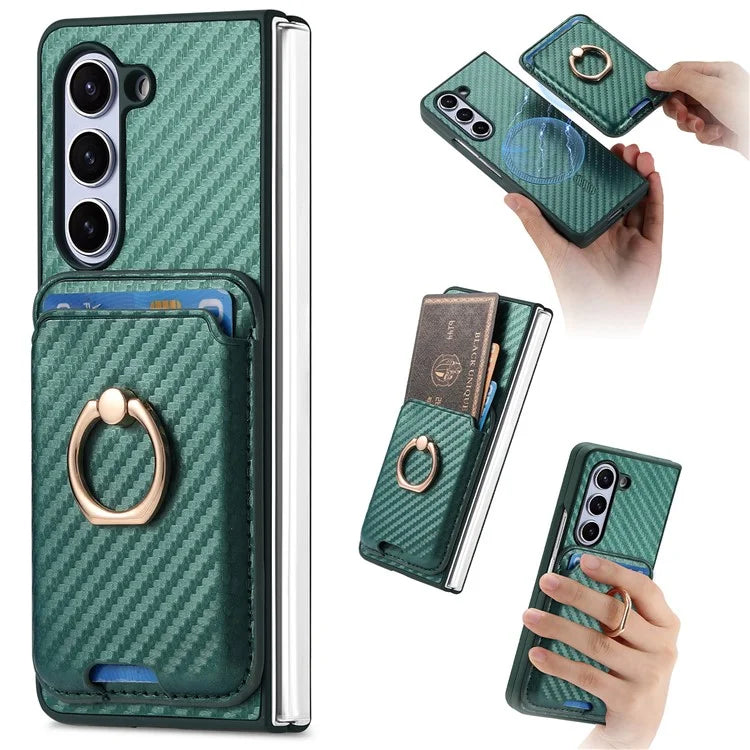 For Samsung Galaxy Z Fold6 5G Case Leather+PC Phone Cover with Magnetic Card Bag and Screen Film