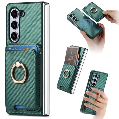For Samsung Galaxy Z Fold6 5G Case Leather+PC Phone Cover with Magnetic Card Bag and Screen Film