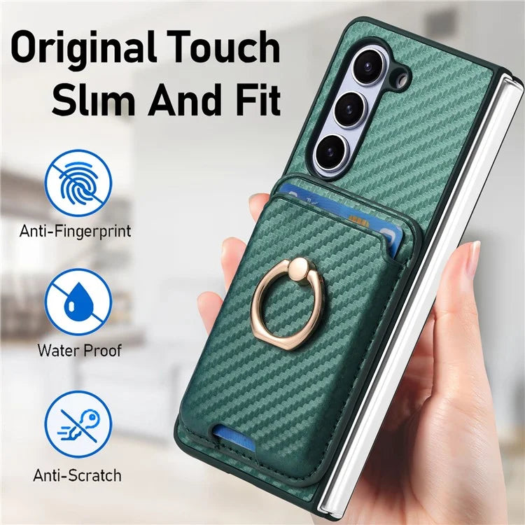 For Samsung Galaxy Z Fold6 5G Case Leather+PC Phone Cover with Magnetic Card Bag and Screen Film