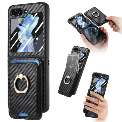 For Samsung Galaxy Z Flip6 5G Case Ring Kickstand Card Slot Phone Cover with Rear Screen Film
