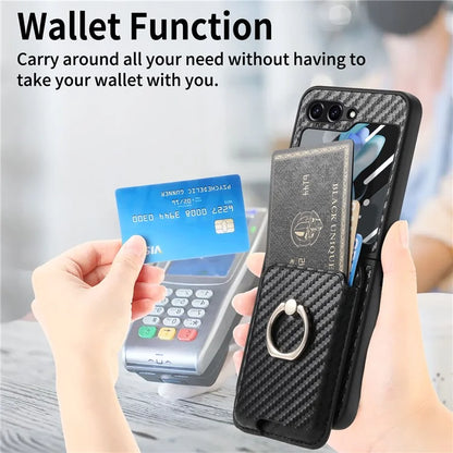 For Samsung Galaxy Z Flip6 5G Case Ring Kickstand Card Slot Phone Cover with Rear Screen Film