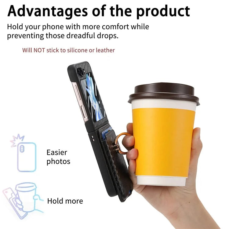 For Samsung Galaxy Z Flip6 5G Case Ring Kickstand Card Slot Phone Cover with Rear Screen Film