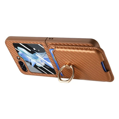 For Samsung Galaxy Z Flip6 5G Case Ring Kickstand Card Slot Phone Cover with Rear Screen Film