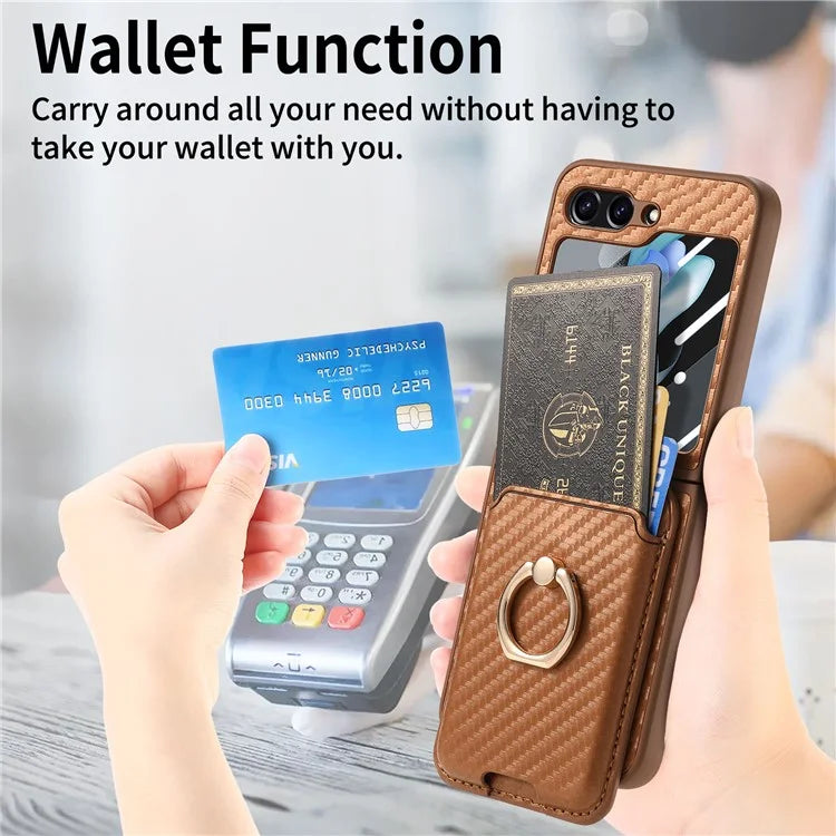 For Samsung Galaxy Z Flip6 5G Case Ring Kickstand Card Slot Phone Cover with Rear Screen Film