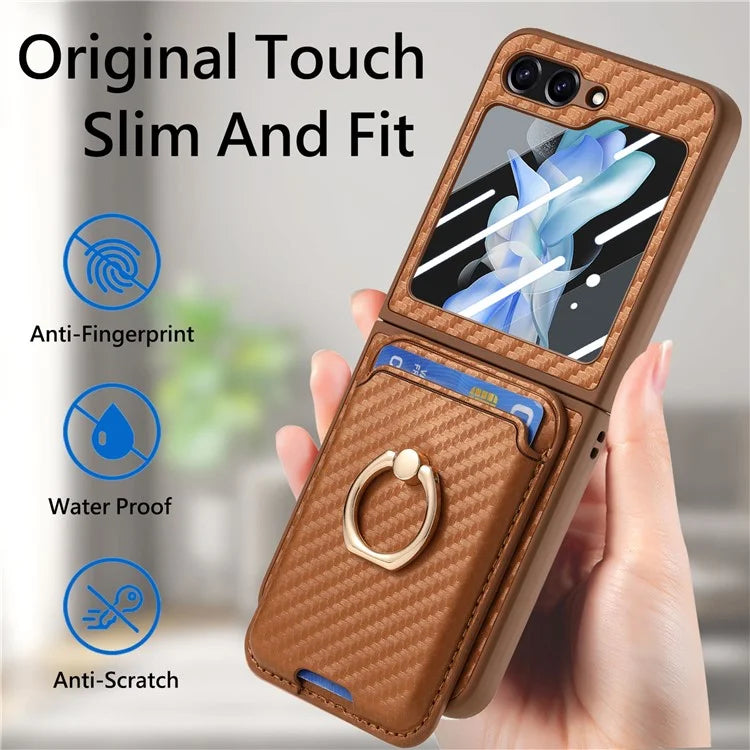 For Samsung Galaxy Z Flip6 5G Case Ring Kickstand Card Slot Phone Cover with Rear Screen Film