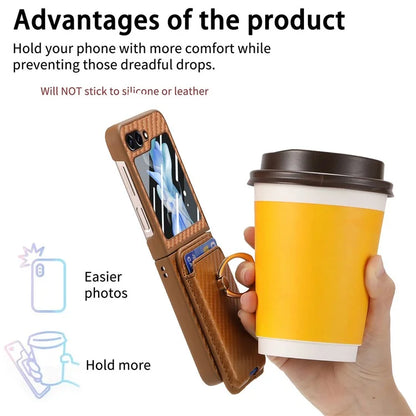 For Samsung Galaxy Z Flip6 5G Case Ring Kickstand Card Slot Phone Cover with Rear Screen Film