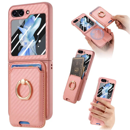 For Samsung Galaxy Z Flip6 5G Case Ring Kickstand Card Slot Phone Cover with Rear Screen Film