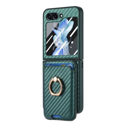 For Samsung Galaxy Z Flip6 5G Case Ring Kickstand Card Slot Phone Cover with Rear Screen Film