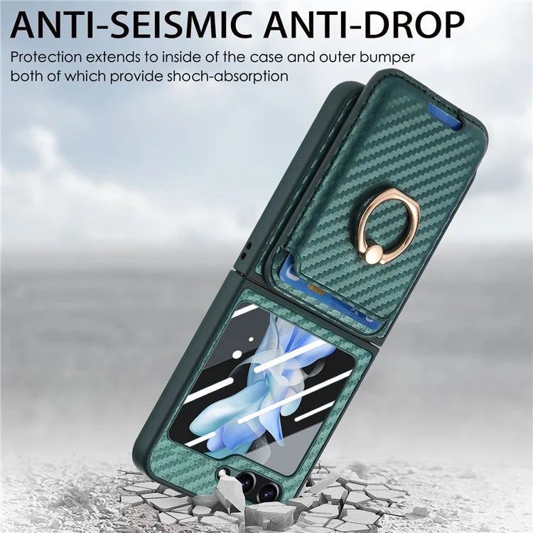 For Samsung Galaxy Z Flip6 5G Case Ring Kickstand Card Slot Phone Cover with Rear Screen Film