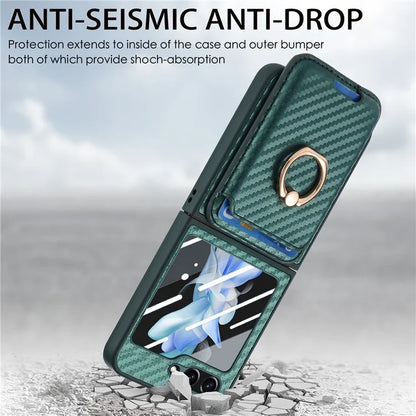 For Samsung Galaxy Z Flip6 5G Case Ring Kickstand Card Slot Phone Cover with Rear Screen Film