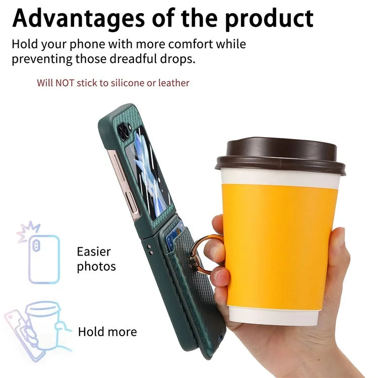 For Samsung Galaxy Z Flip6 5G Case Ring Kickstand Card Slot Phone Cover with Rear Screen Film
