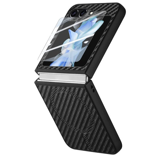 For Samsung Galaxy Z Flip5 5G Case Compatible with MagSafe Leather+PC Cover with Rear Screen Film