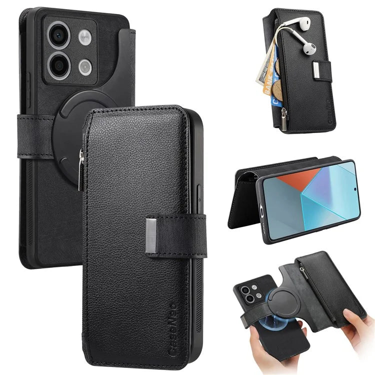 CASENEO MW-02 For Xiaomi Redmi Note 13 5G Case Multiple Card Slots Magnetic Detachable Leather Cover
