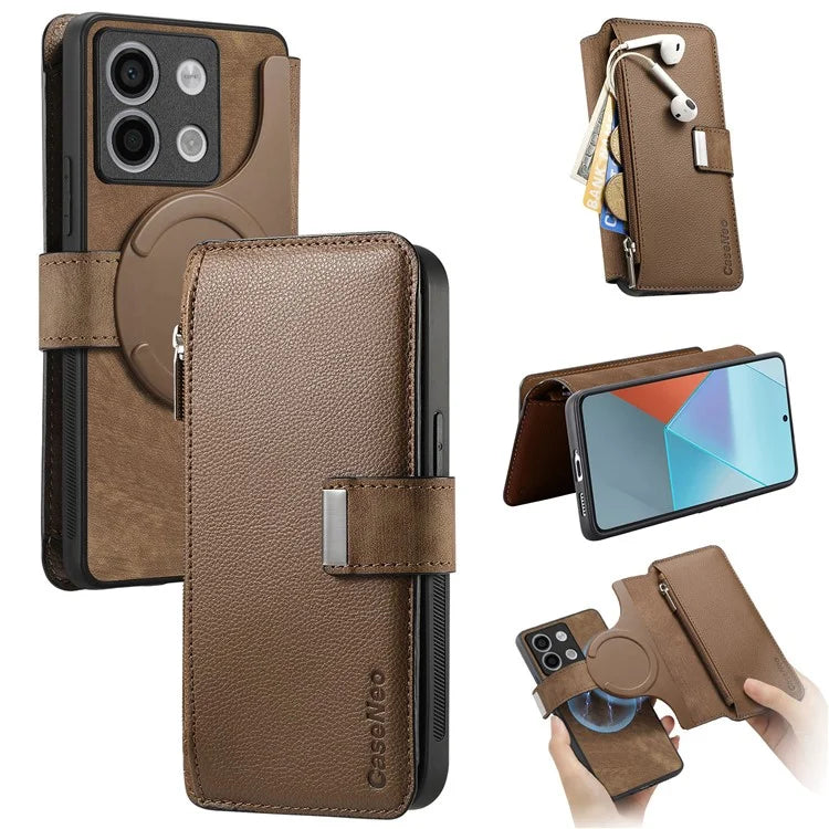 CASENEO MW-02 For Xiaomi Redmi Note 13 5G Case Multiple Card Slots Magnetic Detachable Leather Cover