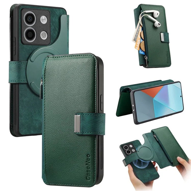 CASENEO MW-02 For Xiaomi Redmi Note 13 5G Case Multiple Card Slots Magnetic Detachable Leather Cover