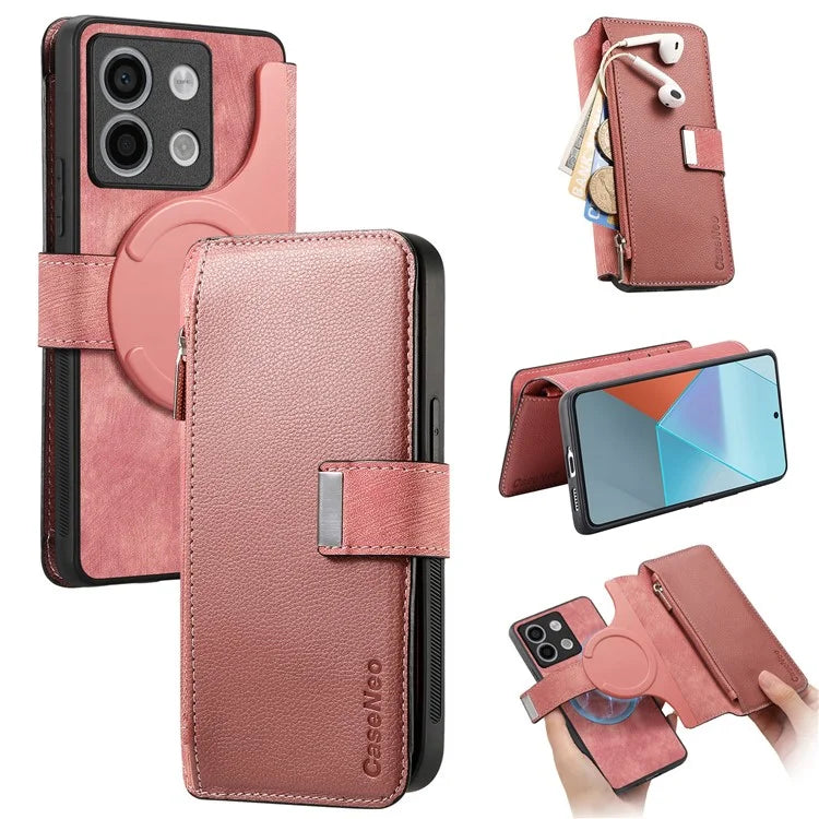 CASENEO MW-02 For Xiaomi Redmi Note 13 5G Case Multiple Card Slots Magnetic Detachable Leather Cover