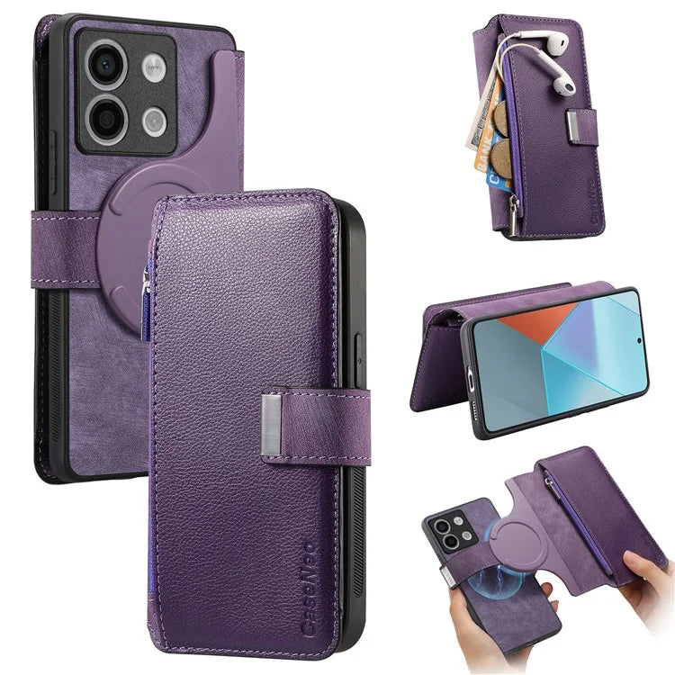 CASENEO MW-02 For Xiaomi Redmi Note 13 5G Case Multiple Card Slots Magnetic Detachable Leather Cover