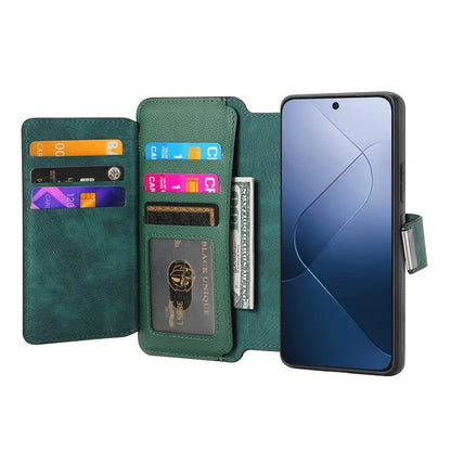 CASENEO MW-02 For Xiaomi 14 Leather Case Magnetic Detachable Phone Cover with Zipper Wallet