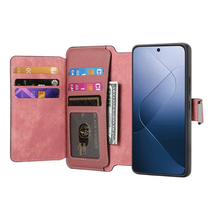 CASENEO MW-02 For Xiaomi 14 Leather Case Magnetic Detachable Phone Cover with Zipper Wallet