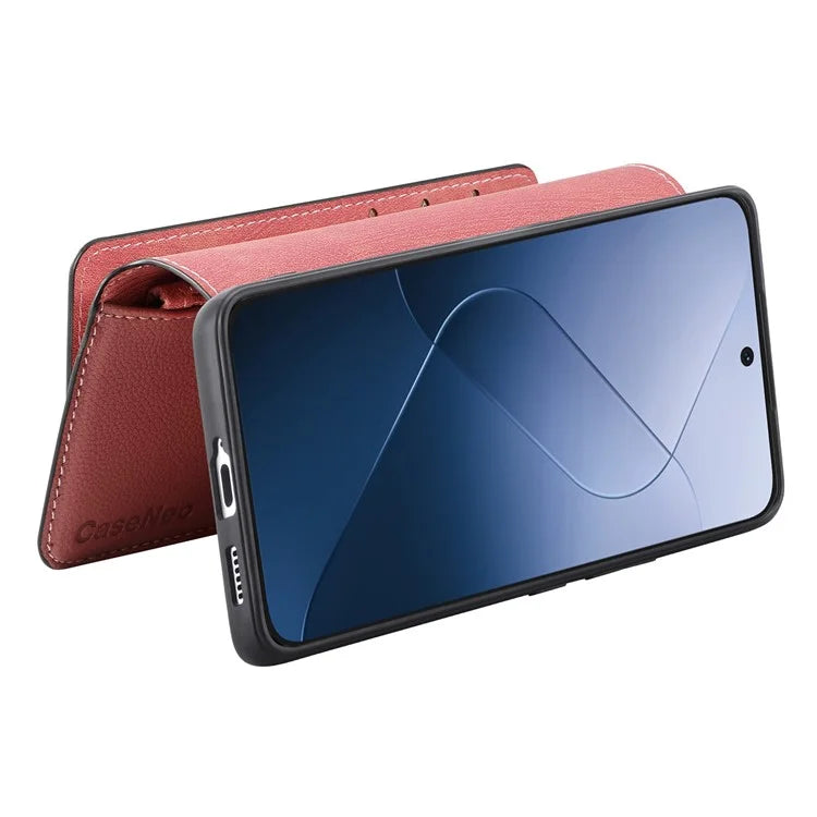 CASENEO MW-02 For Xiaomi 14 Leather Case Magnetic Detachable Phone Cover with Zipper Wallet