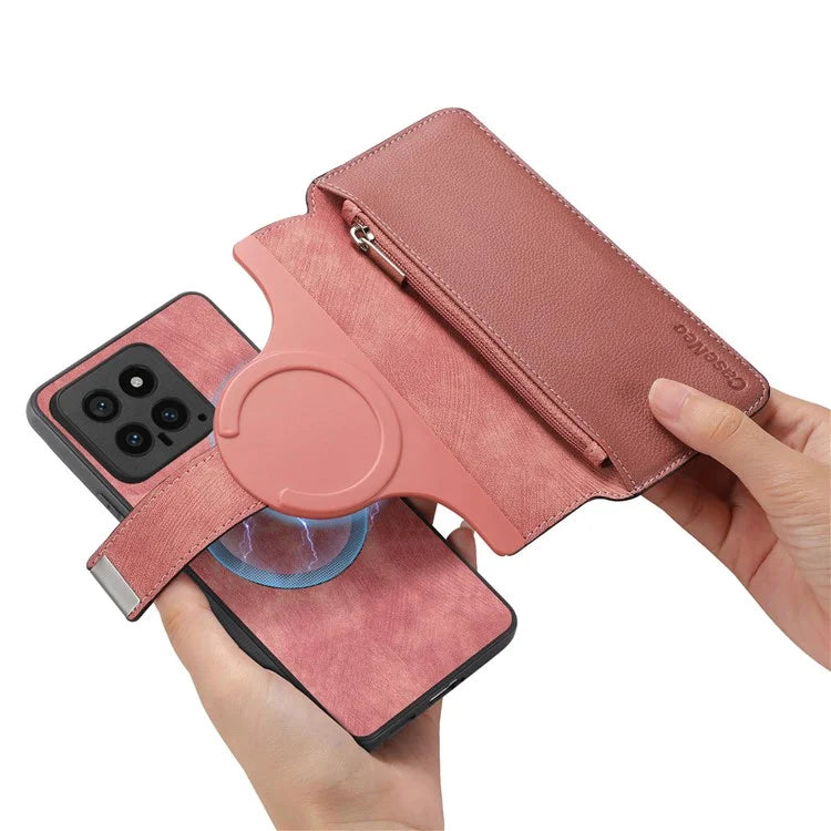 CASENEO MW-02 For Xiaomi 14 Leather Case Magnetic Detachable Phone Cover with Zipper Wallet