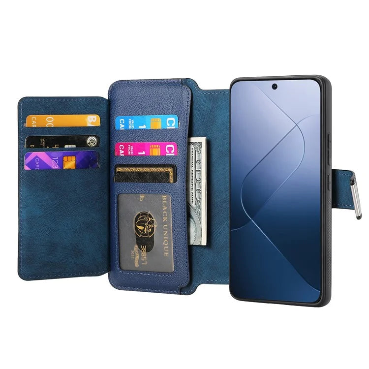 CASENEO MW-02 For Xiaomi 14 Leather Case Magnetic Detachable Phone Cover with Zipper Wallet